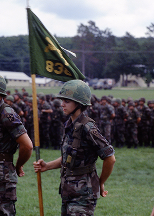 The 838th Military Police Company during annual training, Camp Grayling, Mich., circa 1980s