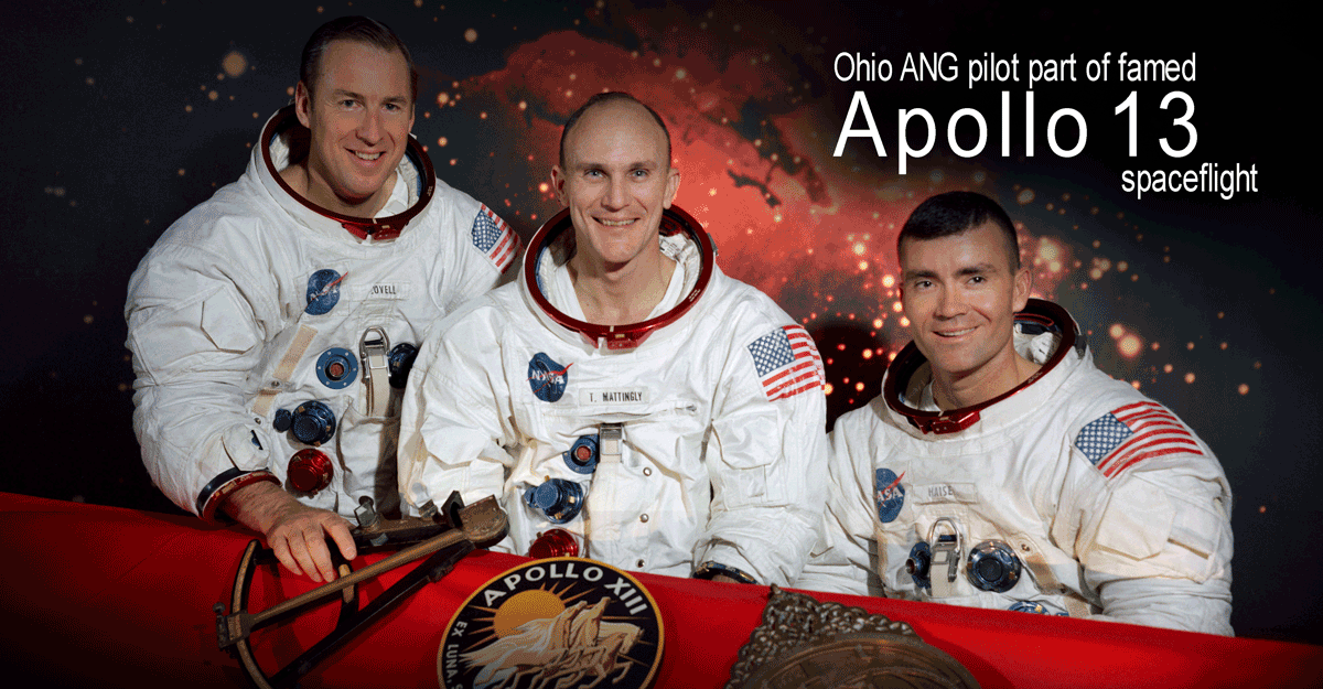 Official NASA photo of 3 astronaughts on Apllo 13 flight.