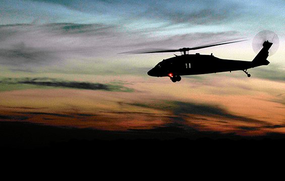 A UH-60 Black Hawk helicopter from the Ohio Army National Guard's 1st Battalion, 137th Aviation Regiment takes off for door gunners.