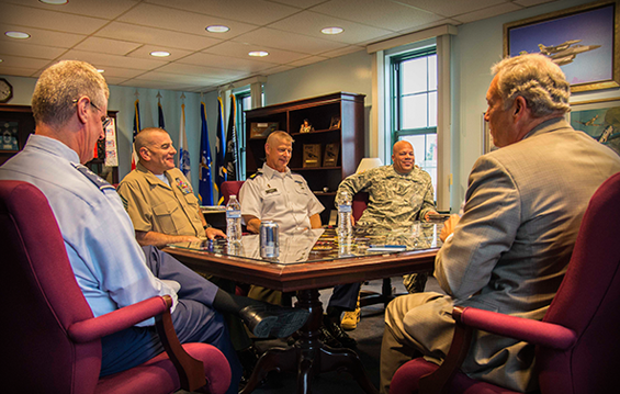 (Left to right) Maj. Gen. Mark E. Bartman The Adjutant General of the Ohio National Guard, United States Marine Corps Sgt. Maj. Bryan B. Battaglia the Senior Enlisted Advisor to the Chairman of the Joint Chiefs of Staff, Ohio National Guard State Command Sgt. Maj. Rodger M. Jones, Ohio Assistant Adjutant General for Army Maj. Gen. John C. Harris Jr. and Timothy C. Gorrell Director of Ohio Department of Veterans Services.