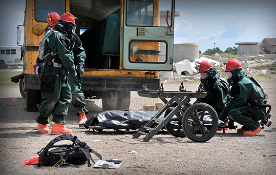 Firefighting personnel from the 178th Search and Rescue Group, based in Springfield, Ohio, join other Air National Guard firefighters to conduct search and rescue scenarios.
