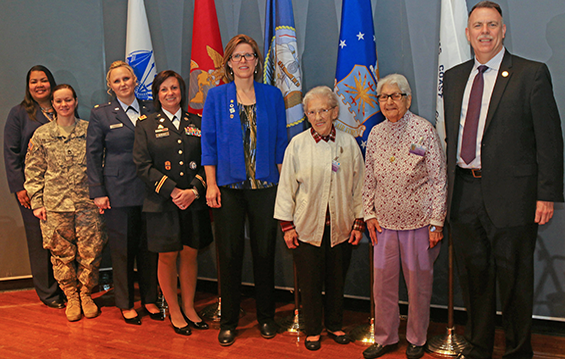 Retired Col. Chip Tansill (right), director of the Ohio Department of Veterans Services (DVS), stands with the women veterans who participated in a panel discussion.