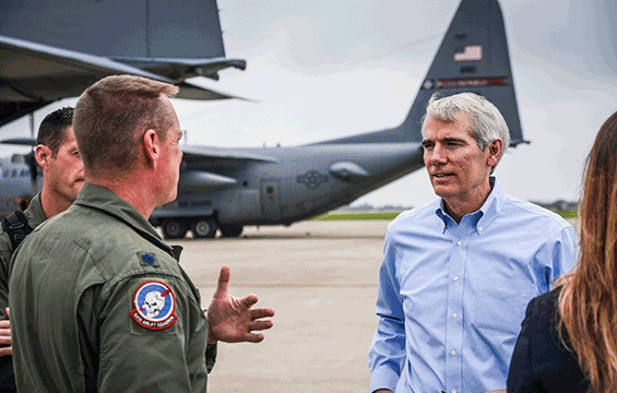 U.S. Sen. Rob Portman (right) visits with Airmen at the 179th Airlift Wing