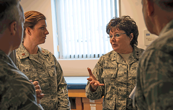 Maj. Gen. Gretchen S. Dunkelberger (right), Air National Guard assistant to the Air Force surgeon general, visits the 179th Airlift Wing.