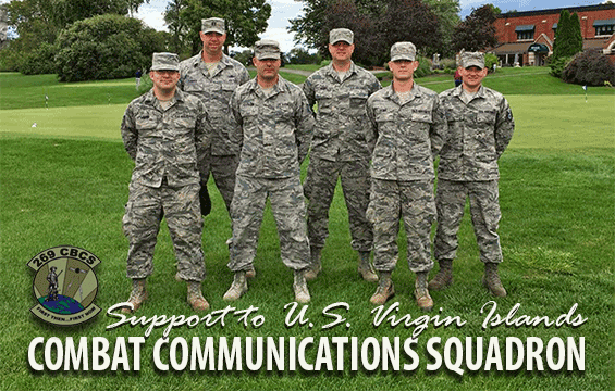 Six Airman from the 269th Combat Communications Squadron pose for a photo.