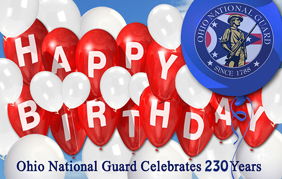 Illustration of balloons spelling out Happy Birthday - Ohio National Guard Celebrates 230 years.
