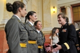 20110910-A-6303K-007  Belgrade, Serbia – The Ohio National Guard Adjutant General Deborah Ashenhurst encourages newly appointed female officers to the Serbian Military Sep. 10, 2011, with words of wisdom from her own career.  Ashenhurst stood on the steps of the Serbian National Assembly along with other dignitaries to observe the Serbian Military Academy promotion of their cadets to officers.  Ashenhurst and a delegation from Ohio are visiting Serbia as part of an ongoing State Partnership Program, to promote and coordinate activities between Serbia and Ohio (Ohio National Guard Photo by Staff Sgt. Peter Kresge).