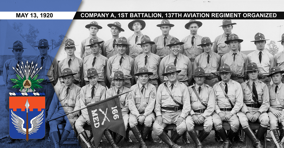 1937 photo, Medical Detachment, 166th Infantry poses for a unit photo.