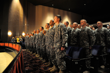 More than 150 Soldiers of Headquarters, 37th Infantry Brigade Combat Team stand tall during their call to duty ceremony.
