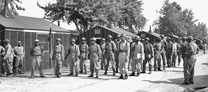 Soldiers from the 137th AAA Bn. stand in formation at Camp Perry. 