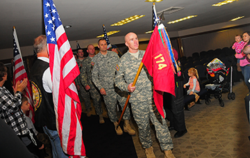 Soldiers from the Ohio Army National Guard’s 1st Battalion, 174th Air Defense Artillery Regiment, Task Force Shiloh enter Call to Duty Ceremony