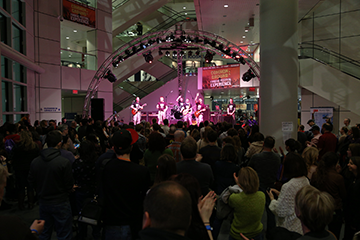 The 122nd Army Band rock ensemble, known as "Flashbang," performing at Rock and Roll Hall of Fame.