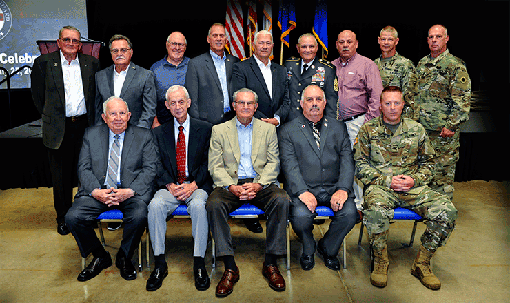 Group photo of past and current commanders and command sergeants major of the 37th and its legacy units. 