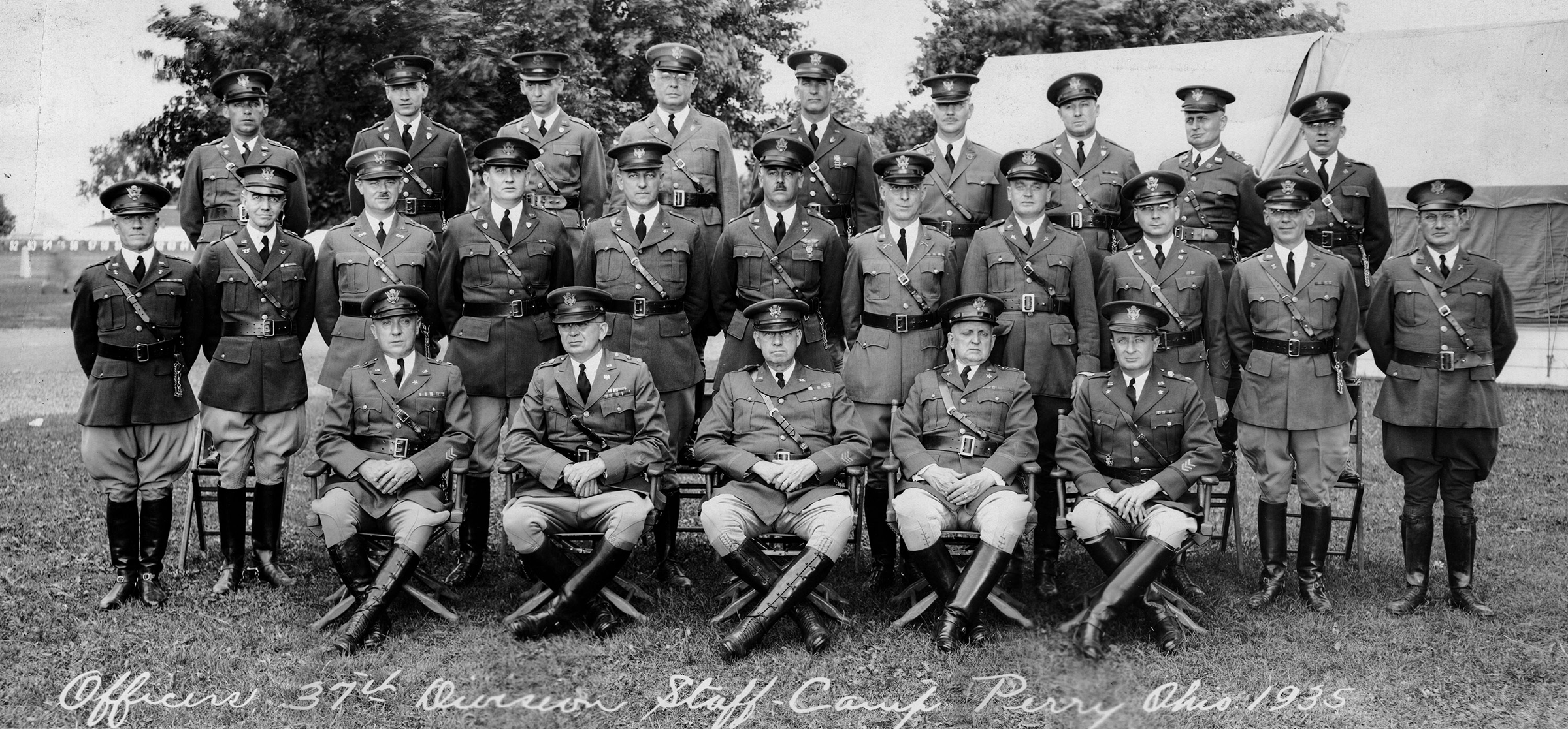  Black and white photo staff officers. 