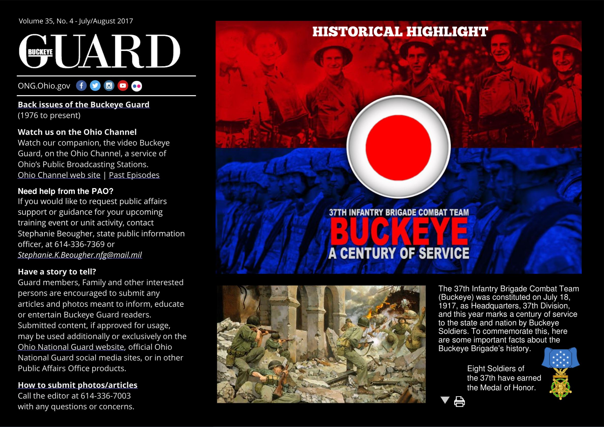 Screen shot of Historical Highlight page from 2017 July/August edition of the Buckey Guard