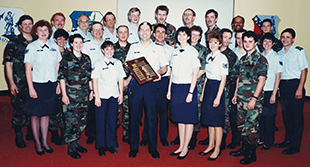 Members of the 121st Mission Support Flight, who won the Col. Gicale Memorial Trophy for excellence in the field of communications, Rickenbacker Air National Guard Base, 1990