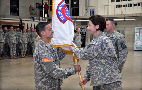 Lt. Col. Lenny Bornino (left), incoming commander of the Ohio Army National Guard Recruiting and Retention Battalion 