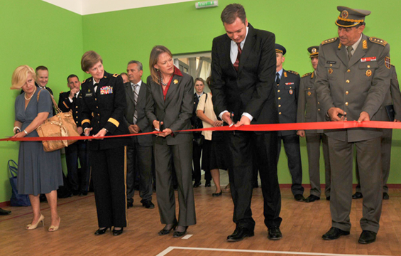 Ribbon-cutting ceremony for Serbian school's gym renovation project