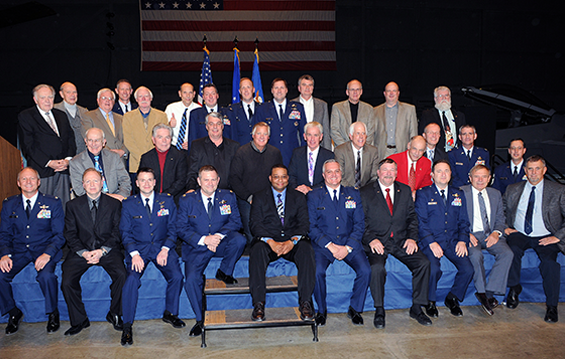 Past and present Airmen get together for a group photograph while attending the inactivation ceremony for the 145th Air Refueling Squadron.