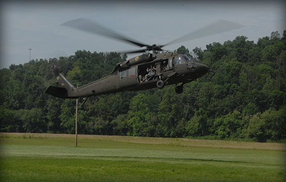 A Black Hawk helicopter prepares to touch down July 10, 2013, at Camp Corral in northeastern Jackson County, Ohio. 