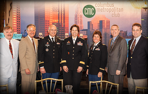 Brig. Gen. Maria Kelly (center), commander of the 371st Sustainment Brigade, members of the Ohio National Guard and Ambassador 