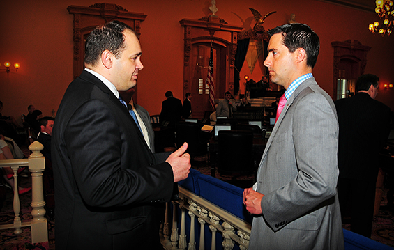 Vladimir Jovicic, charge d'affaires at the Embassy of the Republic of Serbia, in Washington D.C., speaks with former Ohio Army National Guard member and state Sen. Frank Larose