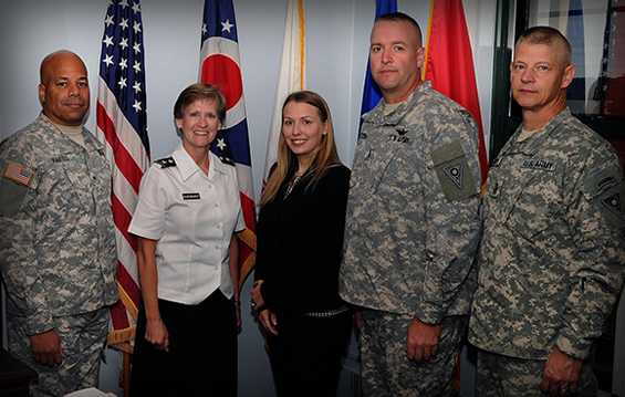 Lauren Campbell (third from left), annual giving manager for the Children's Hunger Alliance, joined Maj. Gen. Deborah A. Ashenhurst (second from left), Ohio adjutant general, and other Ohio National Guard senior leaders as guest speaker for the annual kick-off event to begin the Combined Charitable Campaign/Combined Federal Campaign.