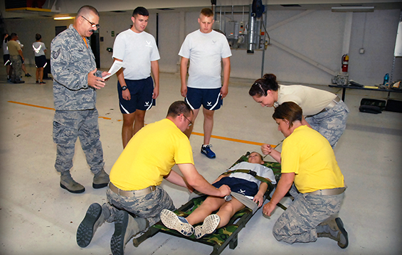Members of the 178th Wing refresh their self-aid buddy care skills.