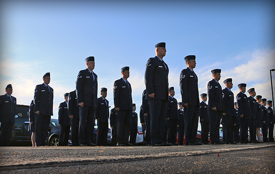 Airmen from the 179th Airlift Wing gather for an open ranks inspection.