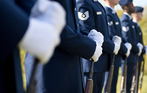 Members of the honor guard from Wright-Patterson Air Force Base, near Dayton, Ohio, instructed their fellow Airmen on how to perform military funeral honors and color guard details at ceremonies and community events.
