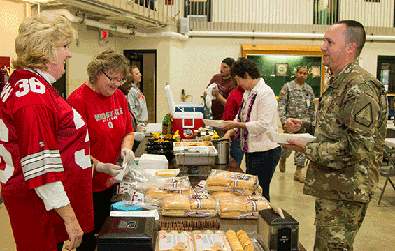 Soldiers, Airmen and civilian employees of the Ohio National Guard gathered for a tailgate party.
