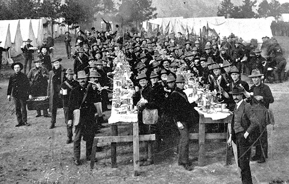 Company C, 1st West Virginia serving Thanksgiving to Toledo’s Company C, 6th Ohio at Knoxville, Tn. in 1898. The two regiments were assigned to same brigade during training for the War with Spain. 