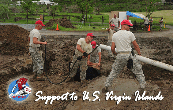 Airmen from the 200th RED HORSE Squadron work on a drainage system
