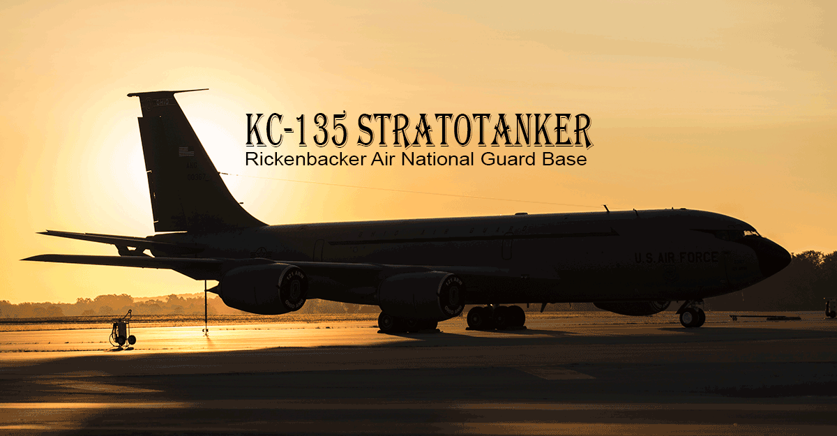 A KC-135 Stratotankersits on the flight line during sunrise.