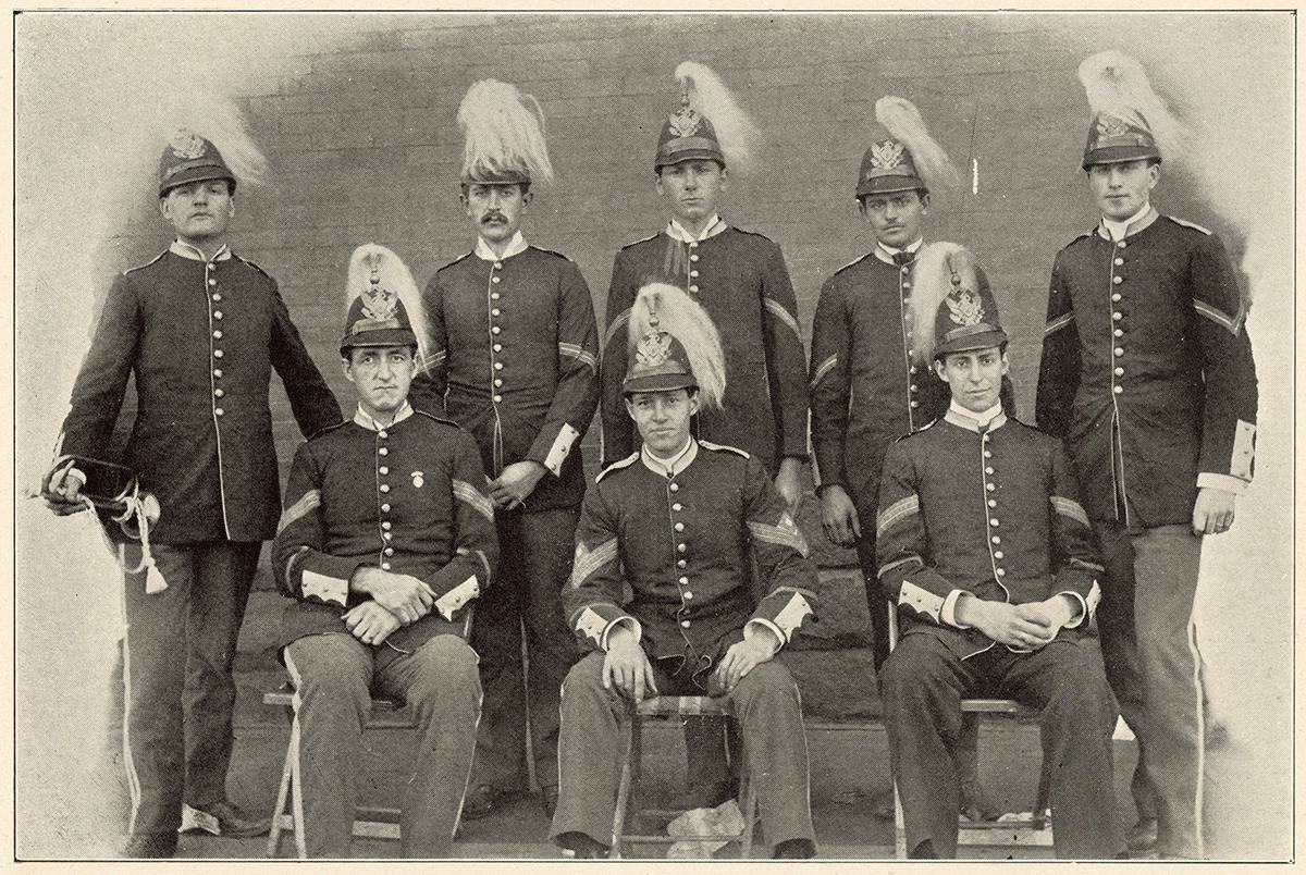 Black and white photo of Noncommissioned officers in dress uniform.