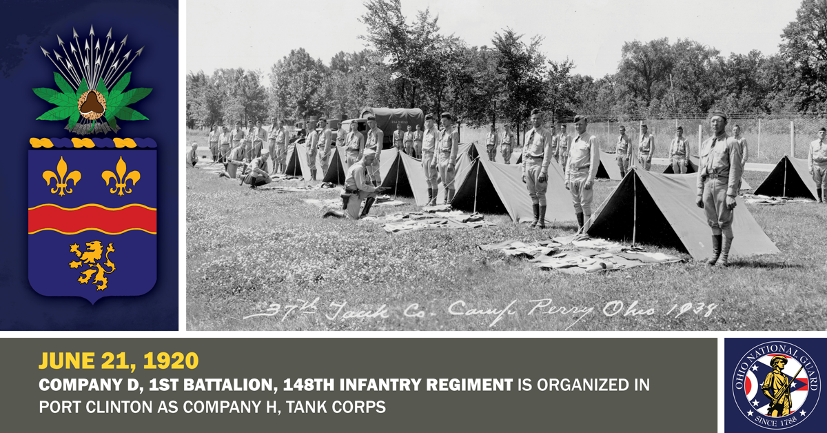Black and white photo of Soldiers standing by their tents .