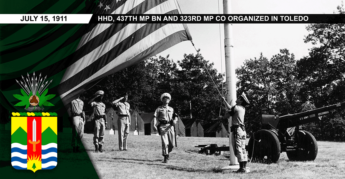1977 photo of military policemen lowering the American flag. 