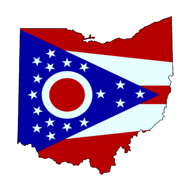 Ohio state outline with Ohio flag inside