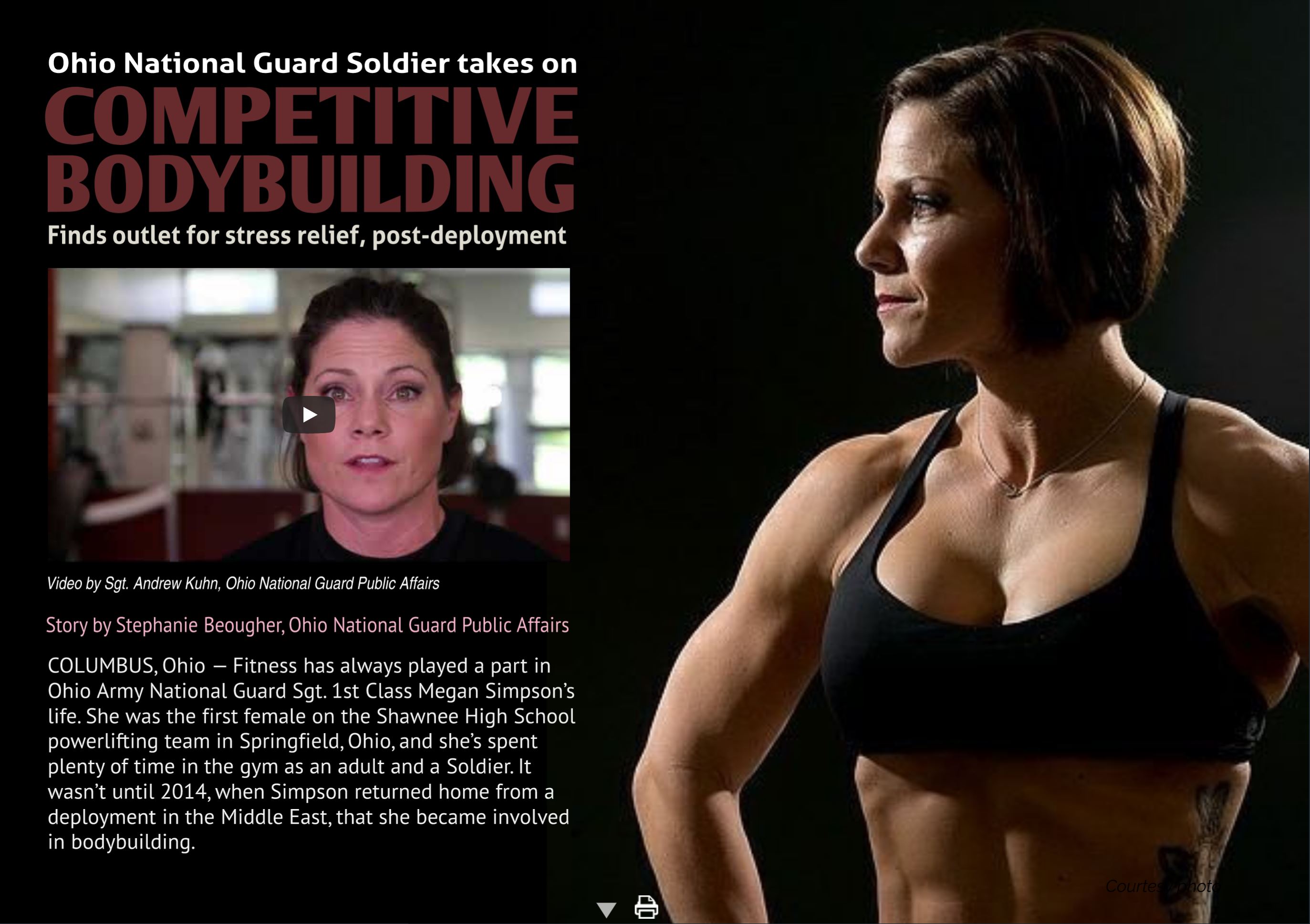 Spread in Jan./Feb. 2018 Buckeye Guard article: Ohio National GUard Soldier takes on Competetive Bodybuilding