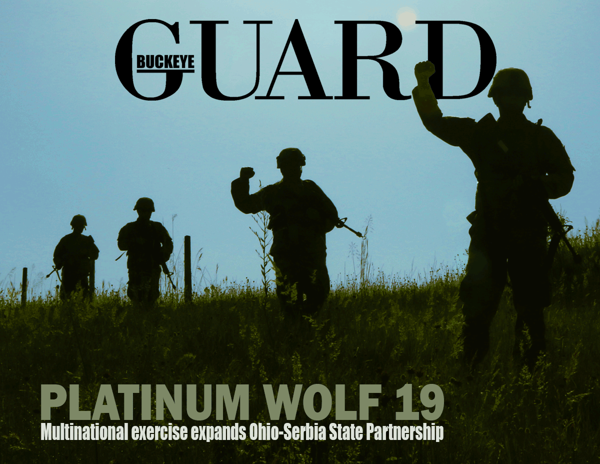 Buckeye Guard - Vol 37, No4 cover. PLATINUM WOLF 19: Multinational exercise expands Ohio-Serbia State Partnerhsip