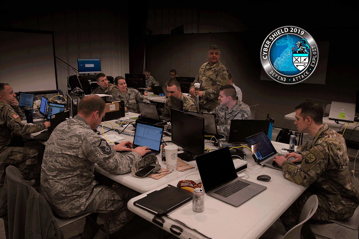 Guard members in computer lab.