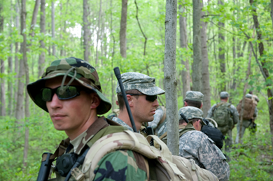 A Soldier with the Ohio Army National Guard's Company B, 2nd Battalion, 19th Special Forces Group provides security for his team