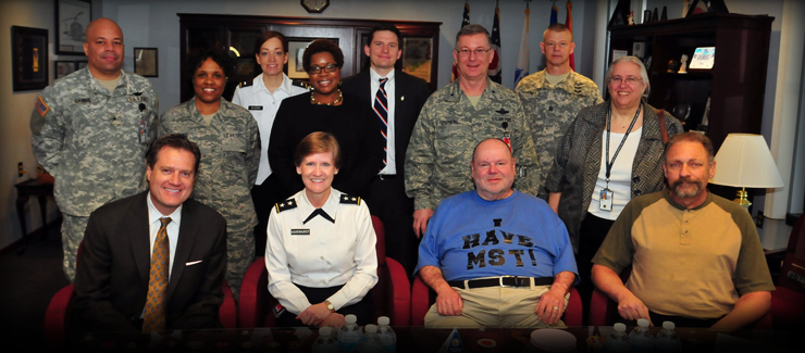 Ohio National Guard leaders, including Maj. Gen. Deborah A. Ashenhurst (front row, second from left), Ohio adjutant general, meet with U.S. Rep. Michael Turner (front row, left), of Ohio's 10th Congressional District, and Hank Downs (front row, third from left), prior to a Sexual Assault Awareness Month program April 9, 2013.