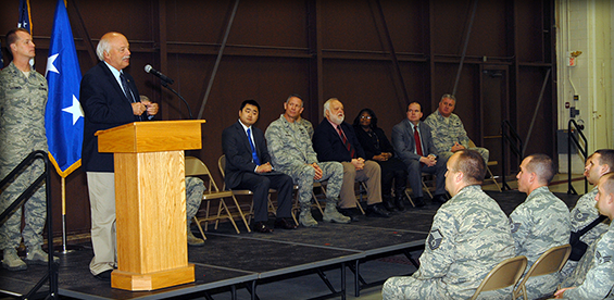 State Rep. Bob Hackett, representing Ohio's 74th House District, addresses Airmen, Family and friends of the 178th Wing .