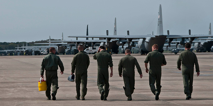 Pilots walking toward aircraft on tarmac