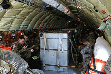 Soldiers of the 1483rd Transportation Company onboard a KC-135 Stratotanker, operated by the 121st Air Refueling wing