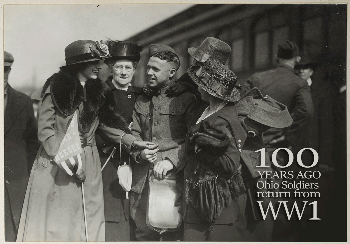 Women welcome home National Guard Soldiers returning home after WWI