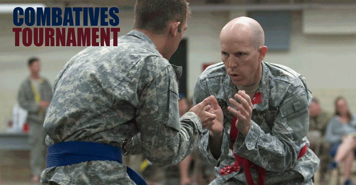COMBATIVES TOURNAMENT promo with 2 Soldiers in combat.