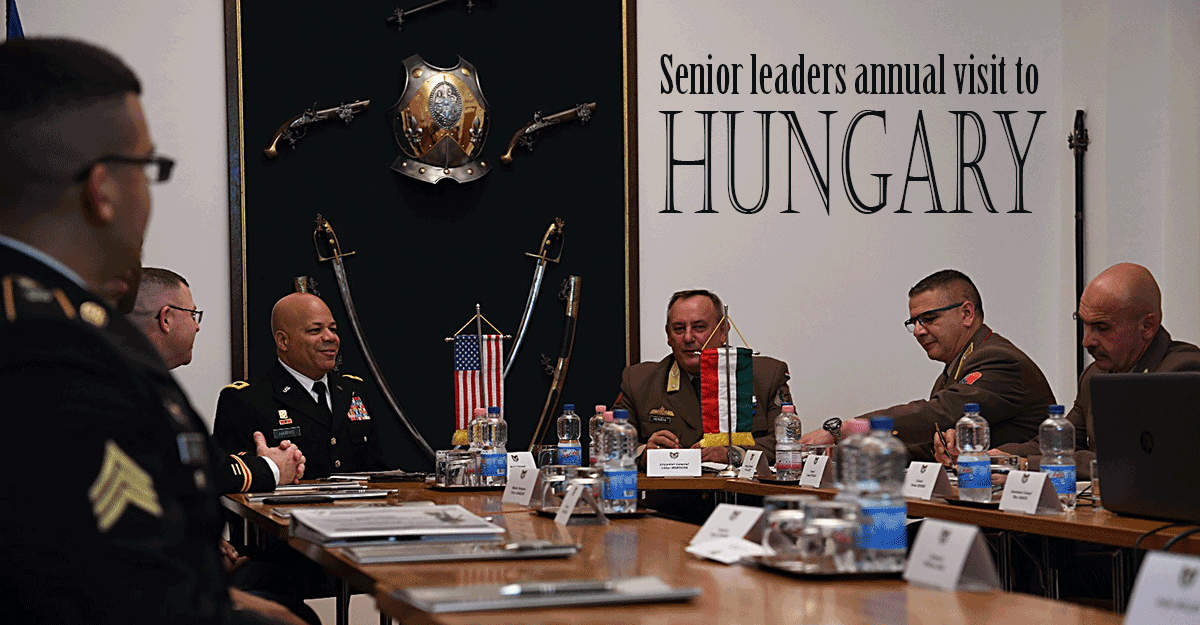 Ohio adjutant general sits at head of table with director of the Hungarian Defence Forces Command Directorate surrounded by leaders from both Hungary and Ohio.