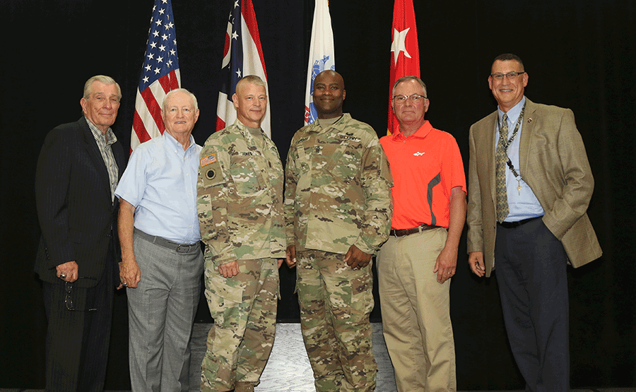 Ohio Army National Guard state command sergeants major stand for a historical photograph.
